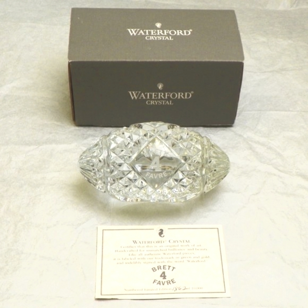 BRETT FAVRE Green Bay Packers Waterford Crystal Football # 1862 paperweight NIB - Picture 2 of 5